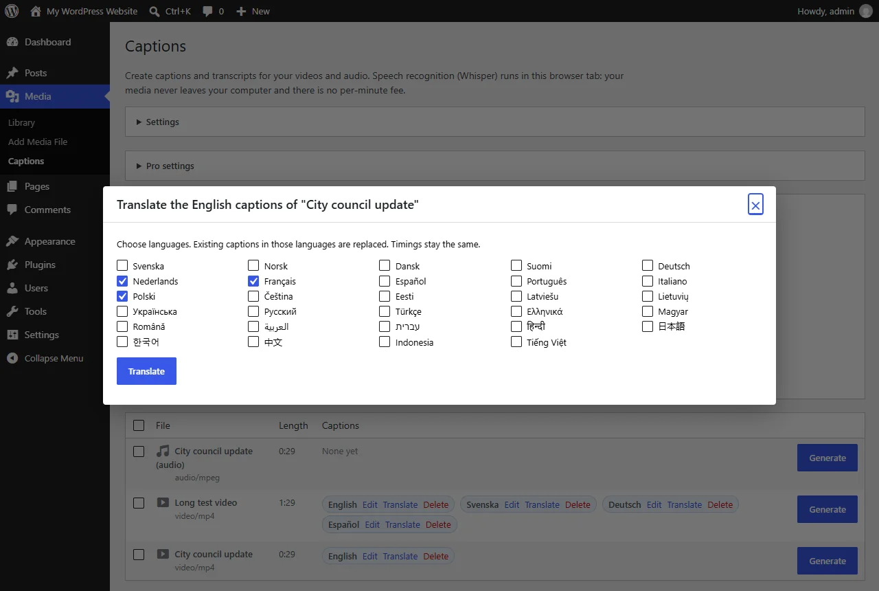 Translate dialog with 30 languages