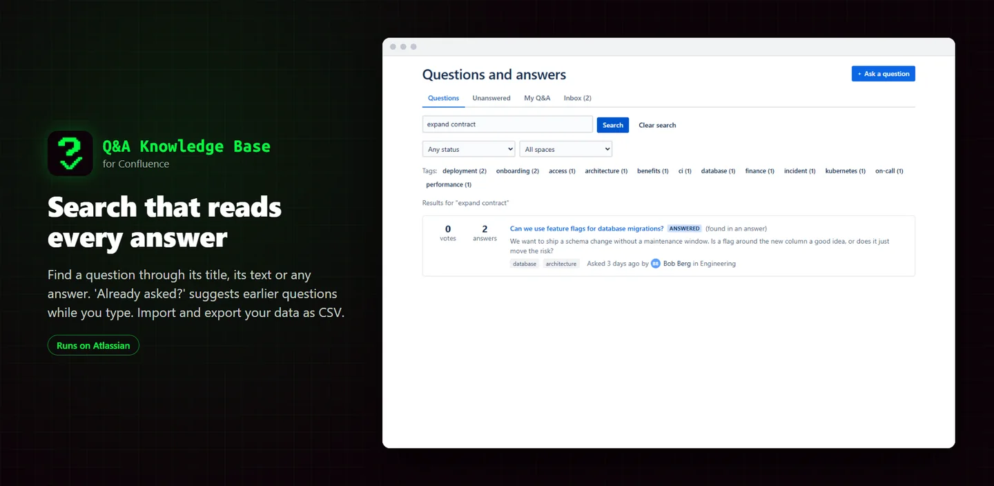 Search results across questions and answers with filters