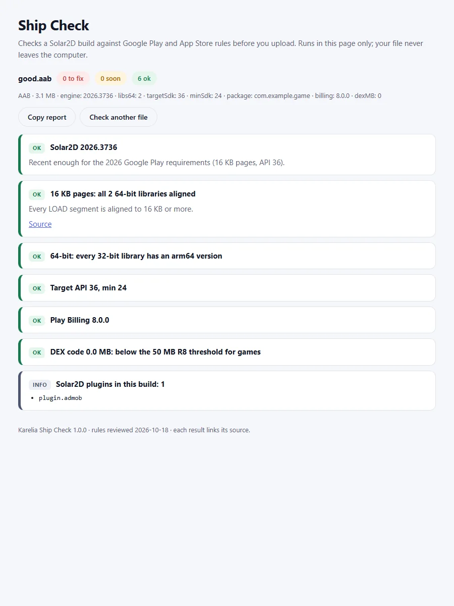 Ship Check report where every check is OK