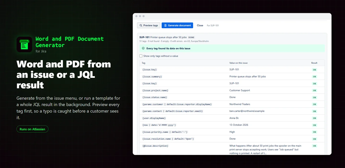 Tag preview showing each tag's value for an issue